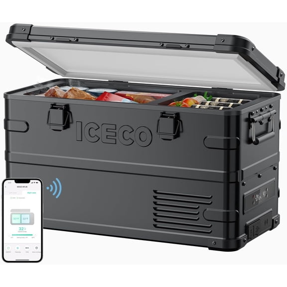 ICECO APL35 Dual Zone Portable Fridge Freezer, 37 Quart 12V Car Refrigerator with Secop Nano Compressor, Aluminum Cooler 12/24V DC, 100-240V AC, -4~68, for RV,Camping,Travel