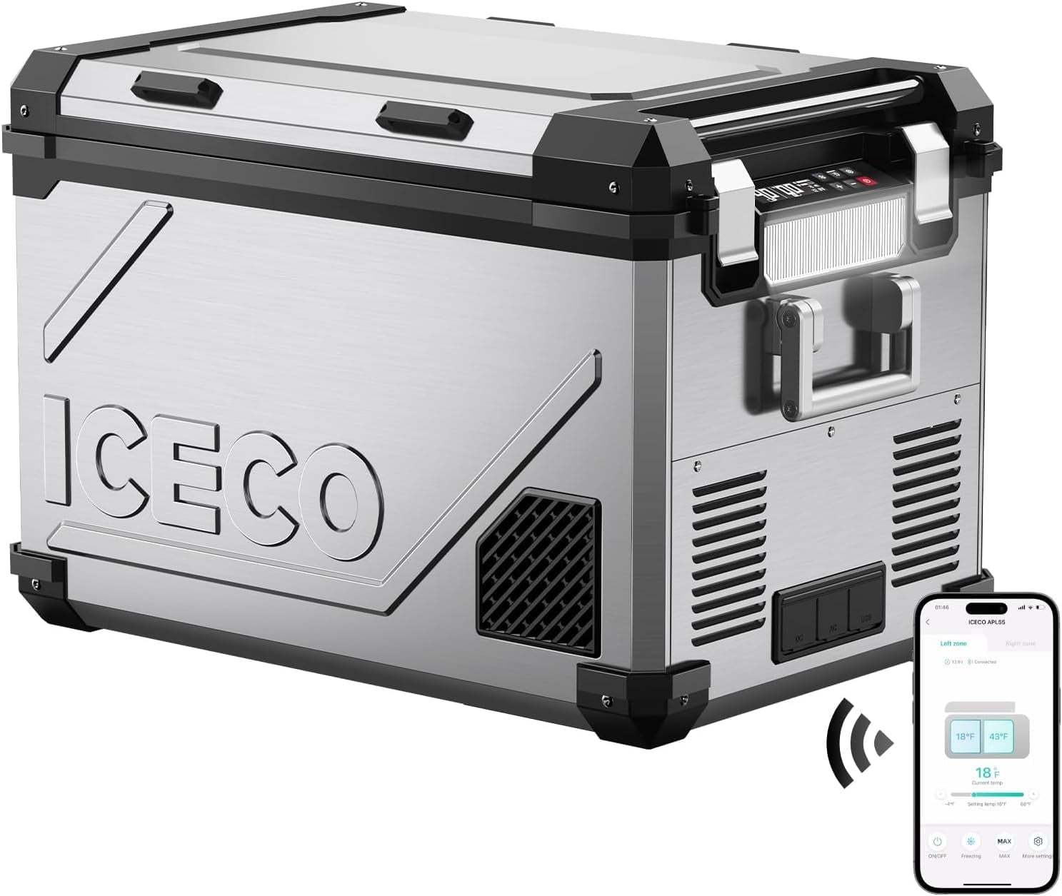 ICECO APL55 Dual Zone Portable Refrigerator Bluetooth Controlled, 55 Liter 12v cooler with SECOP Compressor