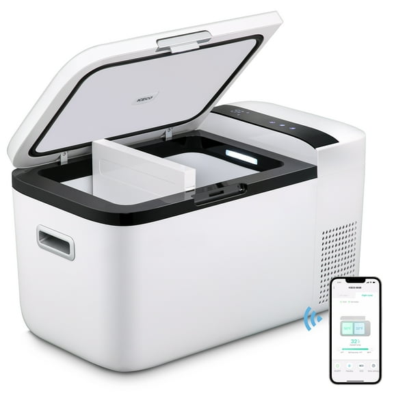 ICECO GO20 12V Portable Refrigerator, Separate Control Dual Zone, 21 Quart Car Freezer Fridge with 5 Year Warranty Secop Compressor,Compact Electric Cooler for Car & Home Use, 050, DC & AC,White
