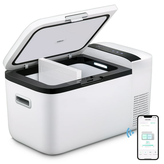 ICECO GO20 12V Portable Refrigerator, Separate Control Dual Zone, 21 Quart Car Freezer Fridge with 5 Year Warranty Secop Compressor,Compact Electric Cooler for Car & Home Use, 0℉~50℉, DC & AC,White
