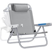 ICECO BC75 5-Position Reclining Folding Chair for Adults, Heavy Duty 350lb Capacity - Portable Full Recline Beach & Camping Chair with Cup Holder, Gray