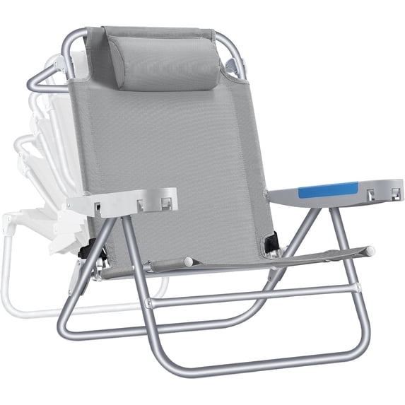 ICECO BC75 5-Position Reclining Folding Chair for Adults, Heavy Duty 350lb Capacity - Portable Full Recline Beach & Camping Chair with Cup Holder, Gray