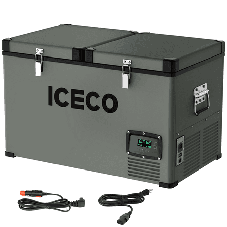 ICECO VL65 68 Quart Dual Zone Portable Refrigerator with SECOP Compressor, 65 Liters Deep Freezer, DC 12/24V, AC 110-240V, 0? to 50?