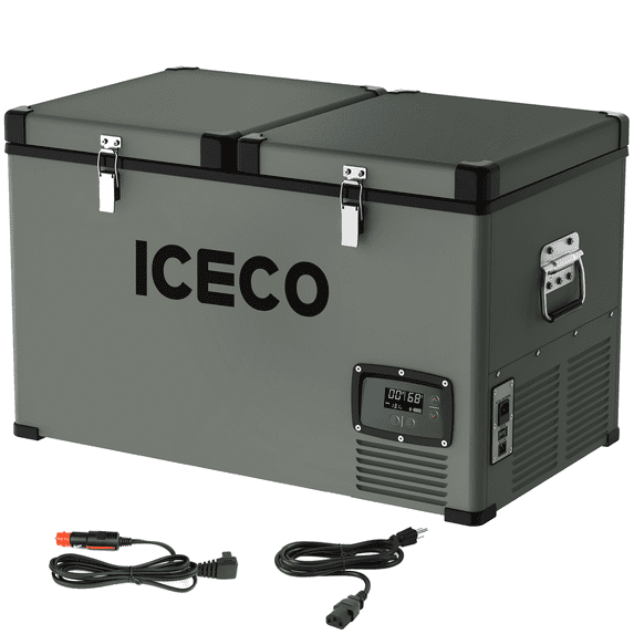 ICECO VL65 68 Quart Dual Zone Portable Refrigerator with SECOP Compressor, 65 Liters Deep Freezer, DC 12/24V, AC 110-240V, 0℉ to 50℉