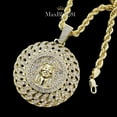thumbnail image 1 of ICED GOLD PLATED LARGE JESUS MEDAL CZ PENDANT & 8mm 24" ROPE CHAIN NECKLACE, 1 of 8