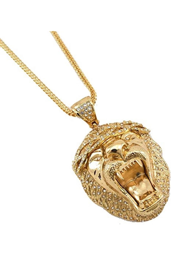 ICED OUT BIG SEAN LION KING PENDANT GOLD Tone 36" FRANCO CHAIN NECKLACE HIP HOP RAP