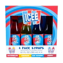 ICEE 4 Pack Syrups. Includes Watermelon, Lemonade, Blue Raspberry & Cherry Flavors. 4 x 6.1floz.