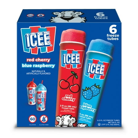 ICEE Cherry & Blue Raspberry Freeze Tubes, 3 fl oz, 6 Count