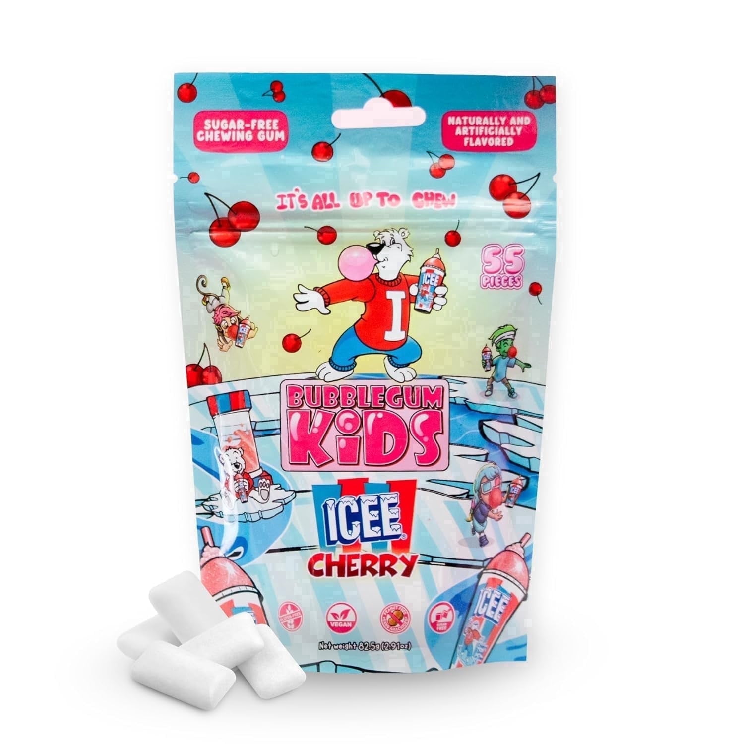 Bubblegum Kids ICEE Sugar Free Gum with Xylitol, Low Calorie Chewing Gum, Cherry Flavor, 10-Pack (55 Count/Pack)