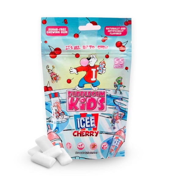 Bubblegum Kids ICEE Sugar Free Gum with Xylitol, Low Calorie Chewing Gum, Cherry Flavor, 55 Count