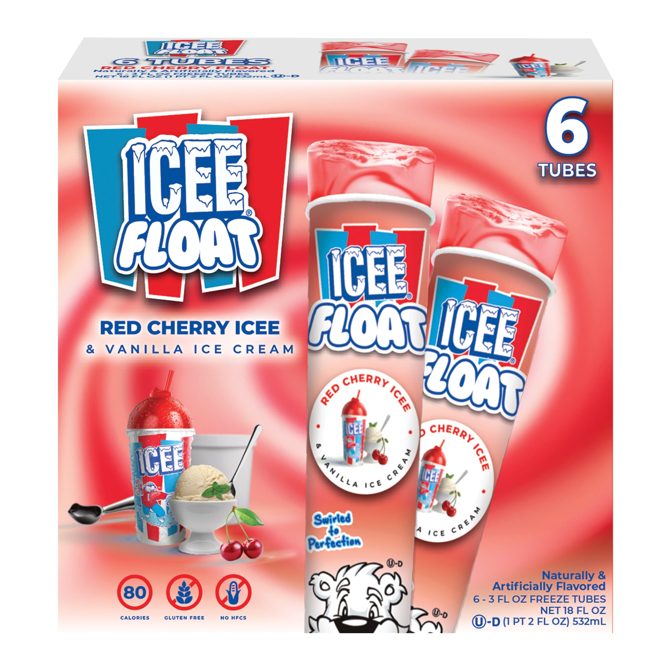 ICEE Float Red Cherry & Vanilla Ice Cream Freeze Tubes, 18 oz, 6 Count