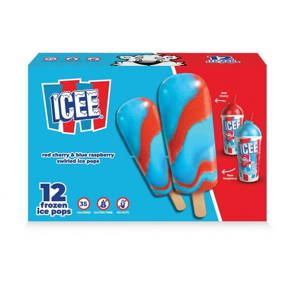 ICEE Red Cherry & Blue Raspberry Swirled Sticks, 20 oz, 12 Count (Frozen)