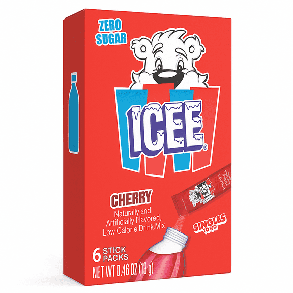 ICEE Singles To Go Water Drink Mix, Powder Sticks, 1 Box with 6 Packets Each, 6 Total Servings, Cherry, Pack of 1