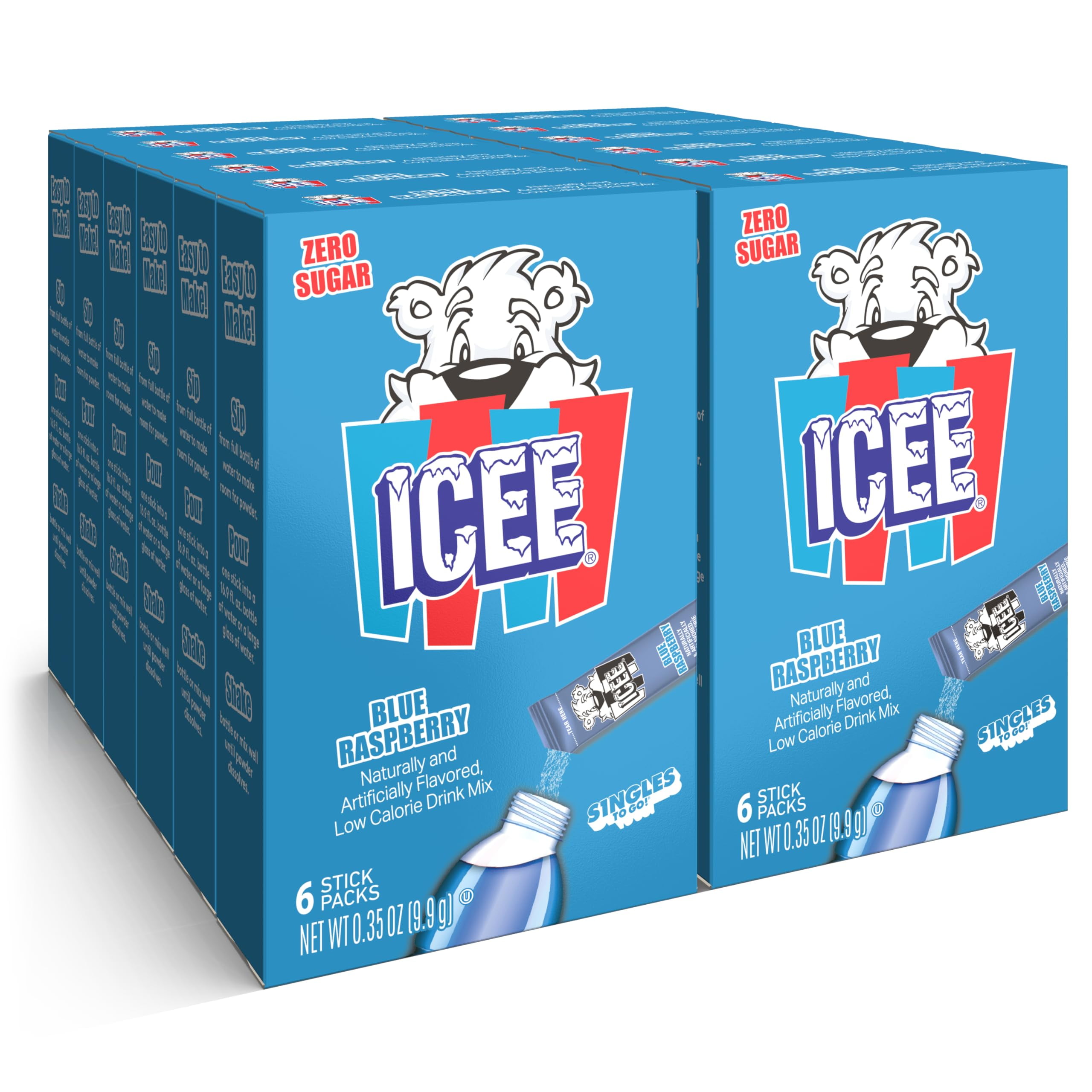 ICEE Singles To Go Water Drink Mix - Powder Sticks, 12 Boxes with