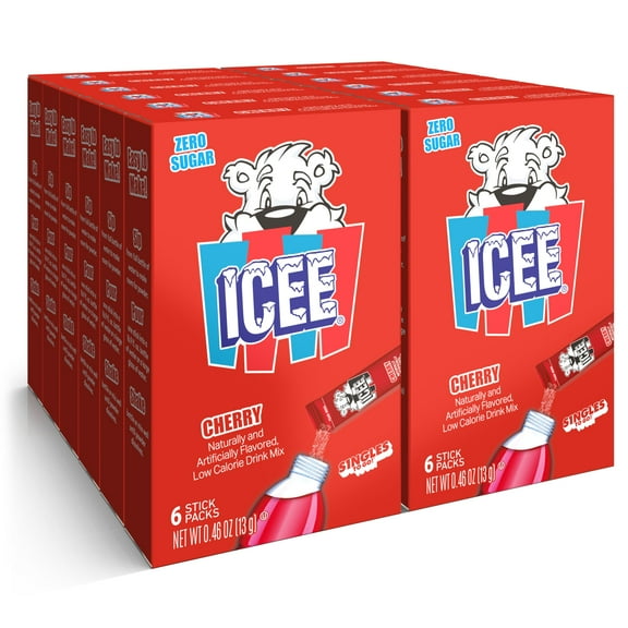 ICEE Singles To Go Water Drink Mix - Powder Sticks, 12 Boxes with 6 Packets Each - 72 Total Servings, Cherry, Pack of 12