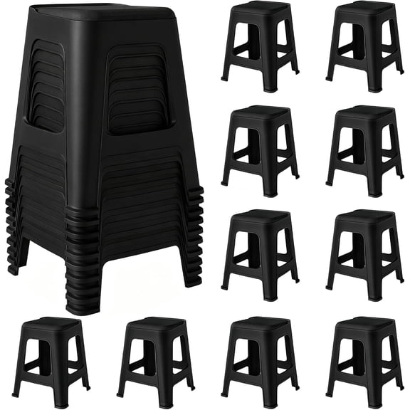 ICEEIF 10 Pack Stackable Classroom Stools, 18.8" Height Black Plastic Nesting Stools, Portable Backless Flexible Seating for Classroom, School, Office, Home, Space-Saving Design