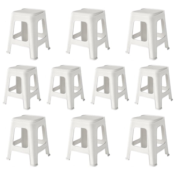 ICEELF 10 Pack Stackable Classroom Stools, 18.8" Height White Plastic Nesting Stools, Portable Backless Flexible Seating for Classroom, School, Office, Home, Space-Saving Design