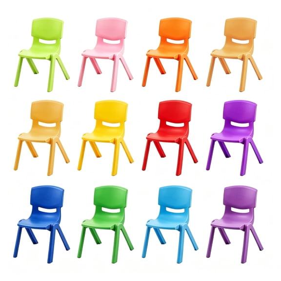 ICEEIF 12-Piece Stackable Kids School Chairs, Plastic Toddler Chairs with 11'' Seat, Flexible Classroom Seating for School, Daycare, Dark Colors