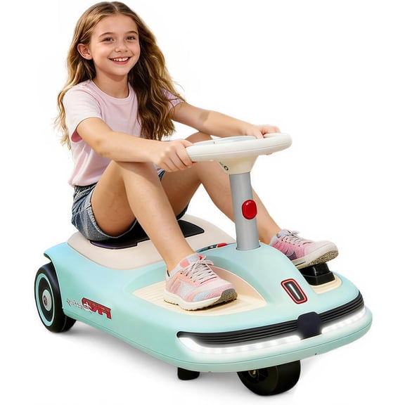 ICEEIF 12V Electric Wiggle Car Ride On with Detachable Mop, Music, Multi-Speed, LED Lights, Indoor Outdoor Toy for Kids 3+, Green