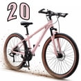 thumbnail image 1 of ICEELF 20 Inch Mountain Bike, 21-Speed MTB Bicycle, Teens & Adults, Carbon Steel Frame, Suspension Fork, Dual Disc Brakes, Pink, 1 of 10
