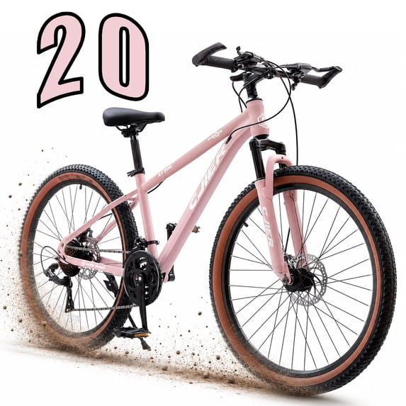 ICEELF 20 Inch Mountain Bike, 21-Speed MTB Bicycle, Teens & Adults, Carbon Steel Frame, Suspension Fork, Dual Disc Brakes, Pink