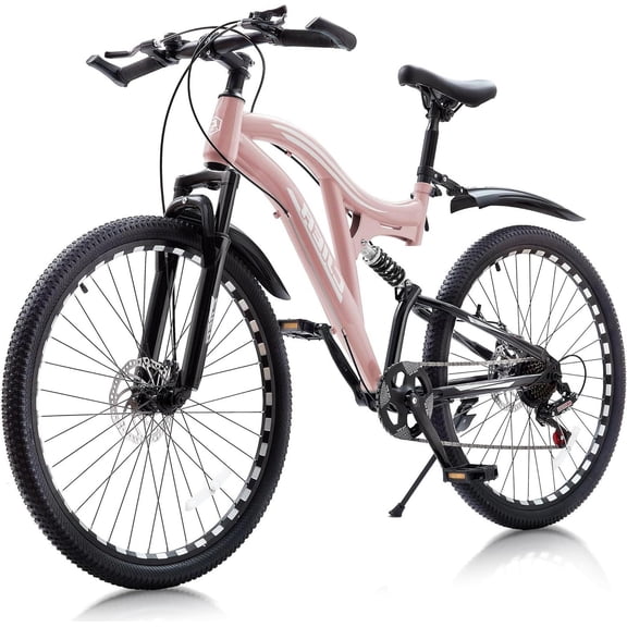 ICEEIF 20/24 Inch Kids Mountain Bike, 7-Speed Bicycle for Boys and Girls, Dual Full Suspension, Dual Disc Brakes, High-Carbon Steel Frame, All-Terrain Bike for Outdoor Riding