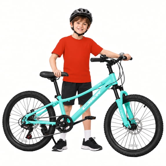 ICEELF 20 inch Kids&Teen Mountain Bike, 7-Speed Bicycle for Boys & Girls, Carbon Steel Frame, Suspension Fork, Dual Disc Brakes, Mint Green
