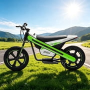 ICEELF 24V 300W Kids Electric Bike, Electric Dirt Bike with Flashing LED Lights, 2 Speed Settings, Music Function, for Boys Girls Ages 6+,Green