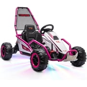 ICEELF 24V Electric Go Kart for Kids Age 6+, Dual 200W Motors Drift Kart with EVA Wheels, Metal Frame, Dual Speed Modes, LED Lights and Music, Magenta