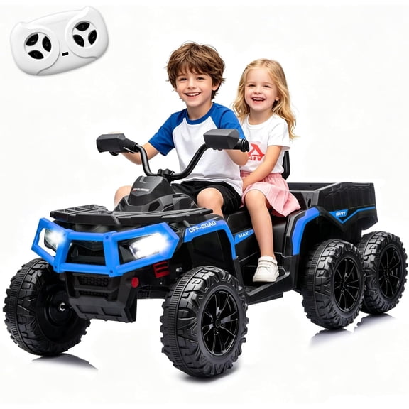 ICEELF 24V Kids ATV 4 Wheeler Ride On Toy, 4x200W Motors, 2-Seater with 19" Seat, EVA Tires, Remote Control, Music Function, LED Lights & Rear Storage Basket, Blue