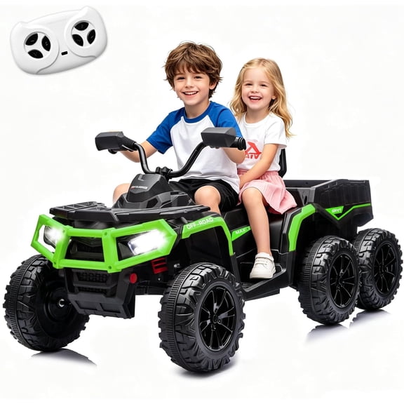 ICEELF 24V Kids ATV 4 Wheeler Ride On Toy, 4x200W Motors, 2-Seater with 19" Seat, EVA Tires, Remote Control, Music Function, LED Lights & Rear Storage Basket, Green