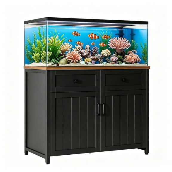 ICEELF 40-50 Gallon Aquarium Stand with Power Outlets, Heavy Duty Metal Fish Tank Cabinet with Storage, 660 lb Capacity for Turtle Tank, Reptile Terrarium, Black