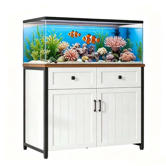 ICEELF 40-50 Gallon Aquarium Stand with Power Outlets, Heavy Duty Metal Fish Tank Cabinet with Storage, 660 lb Capacity for Turtle Tank, Reptile Terrarium, White