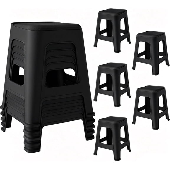 ICEEIF 5 Pack Stackable Classroom Stools, 18.8" Height Black Plastic Nesting Stools, Portable Backless Flexible Seating for Classroom, School, Office, Home, Space-Saving Design