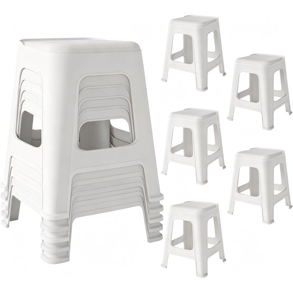 ICEEIF 5 Pack Stackable Classroom Stools, 18.8" Height White Plastic Nesting Stools, Portable Backless Flexible Seating for Classroom, School, Office, Home, Space-Saving Design