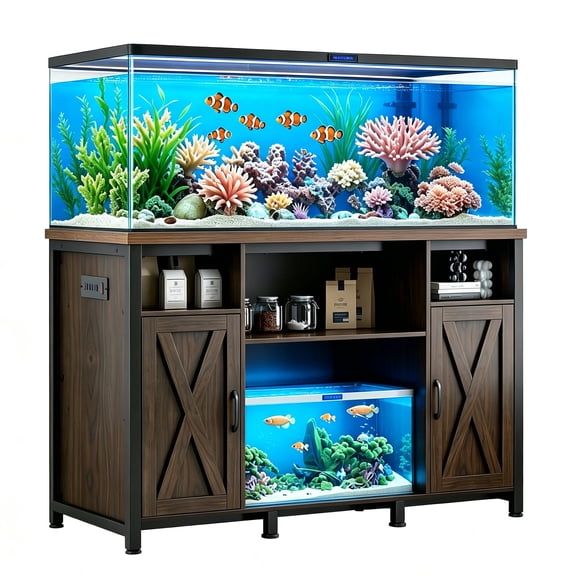 ICEELF 55-90 Gallon Fish Tank Stand with Power Outlets & Storage Cabinet, Heavy Duty Aquarium Stand for Fish Tank, Turtle Tank & Reptile Terrarium, 49.2" L x 18.9" W, 1000 lbs Capacity