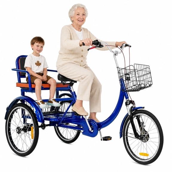 ICEELF Adult Tricycle, 20 Inch 3-Wheel Cruiser Bike with Passenger Seat, Front Basket and Hidden Rear Basket, Low Step-Through Trike for Women, Seniors and Men