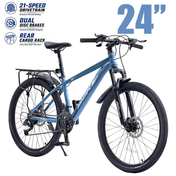 ICEELF Dual Disc Brakes Kids Mountain Bike, 24 26 Inch 21-Speed for Boys & Girls with Rear Rack, Suspension Fork, Internal Cable, Multiple Colors