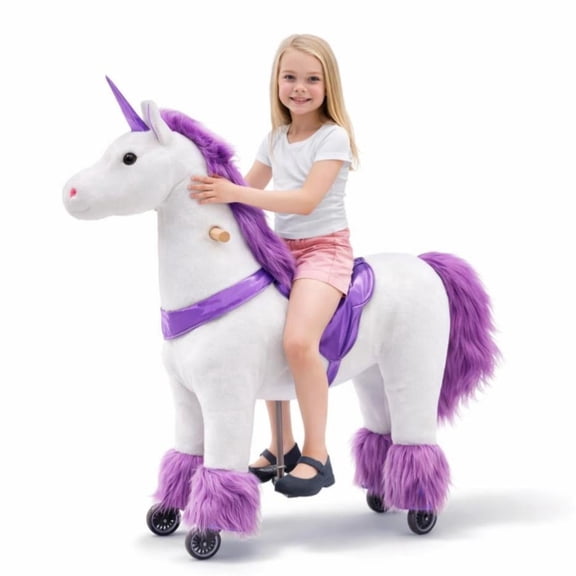 ICEELF Ride-On Unicorn Toy for Kids 4-9 Years, Mechanical Plush Unicorn Riding Animal, No Battery Powered, Max Load 165 lbs, Purple