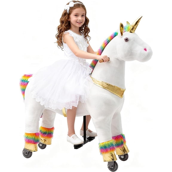 ICEEIF Ride-On Unicorn Toy for Kids 4-9 Years, Mechanical Plush Unicorn Riding Animal, No Battery Powered, Max Load 165 lbs, Rainbow