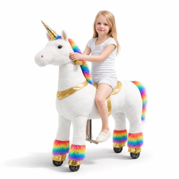 ICEEIF Ride-On Unicorn Toy for Kids 4-9 Years, Mechanical Plush Unicorn Riding Animal, No Battery Powered, Max Load 165 lbs, Rainbow