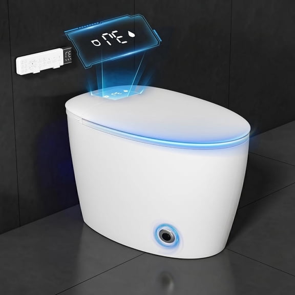 ICEEIF Smart Toilet with Bidet Built In, One-Piece Bidet Toilet with Foot Sensor Flush, Dual Auto Flush, Instant Warm Water, Warm Air Dryer, Heated Seat, LED Night Light, Curved White