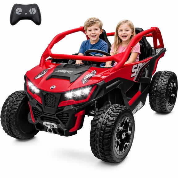 ICEEIF XL 24V 10AH 2-Seater Ride On Car for Kids 3-8, 4x4 4WD Kid UTV with Remote Control, Bluetooth Music, 4 Spring Suspension, 22" Spacious Seats, Red