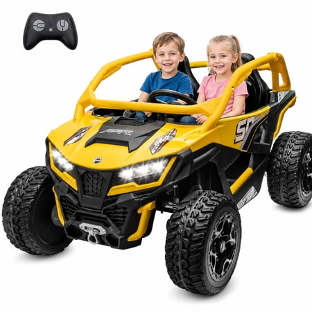 ICEEIF XL 24V 10AH 2-Seater Ride On Car for Kids 3-8, 4x4 4WD Kid UTV with Remote Control, Bluetooth Music, 4 Spring Suspension, 22" Spacious Seats, Yellow