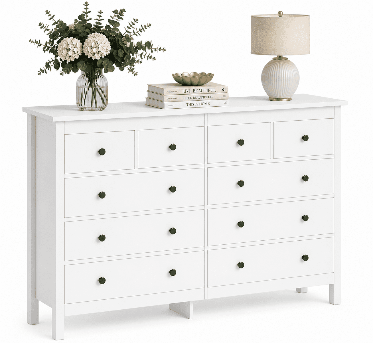 White Drawls ICEELF 10 Drawer Dresser, 50