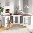 thumbnail image 1 of NEORIVER 113" Large Dog Crate Furniture for 3 Dogs, Corner Dog Crate with Divider, Wooden Indoor Dog Kennel Furniture, Dog Crate cage for Large Medium Small Dogs, Combined in 3 Ways, 1 of 10