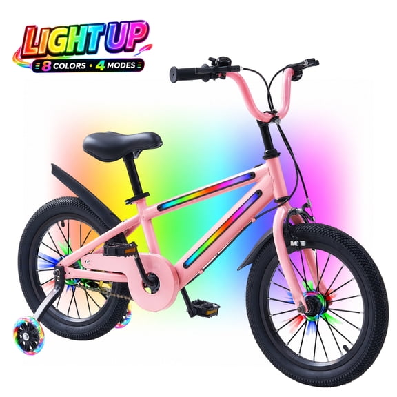 ICEELF 16 Inch Light Up Kids Bike with Rainbow Frame & Wheel Lights, Toddler Bicycle with Training Wheels for Boys Girls Ages 4-7