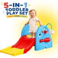 thumbnail image 1 of ICEELF 5-in-1 Kids Slide for Toddlers Ages 1-3, Indoor Outdoor Baby Slide with Basketball Hoop, Golf & Baseball Set, Blue, 1 of 8