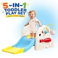 thumbnail image 1 of ICEELF 5-in-1 Kids Slide for Toddlers Ages 1-3, Indoor Outdoor Baby Slide with Basketball Hoop, Golf & Baseball Set, White, 1 of 8