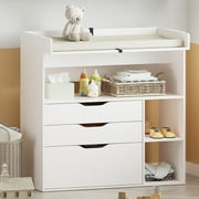 Linor Baby Changing Table Dresser with 3 Drawers and 3 Storage Shelves, Can be Used as a Baby Dresser with Changing Table Top, a Baby Changing Station, a Wood Diaper Changing Station (White)